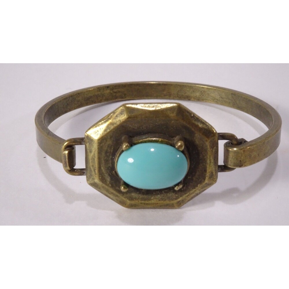 GERARD YOSCA Vintage Women's Antique Brass Turq Stone Flip Top Cuff Bracelet